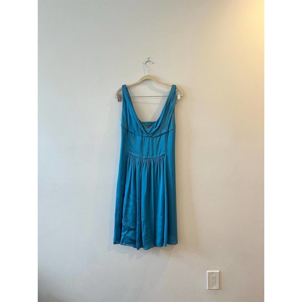 narciso rodriguez knee length sleeveless silk cerulean blue dress